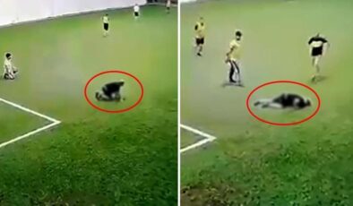 Halı sahada infial yaratan görüntü! Kamera saniye saniye kaydetti